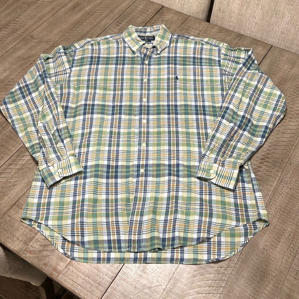Ralph Lauren Golf Blake Plaid Button Down LS Shirt Size Large 100% cotton